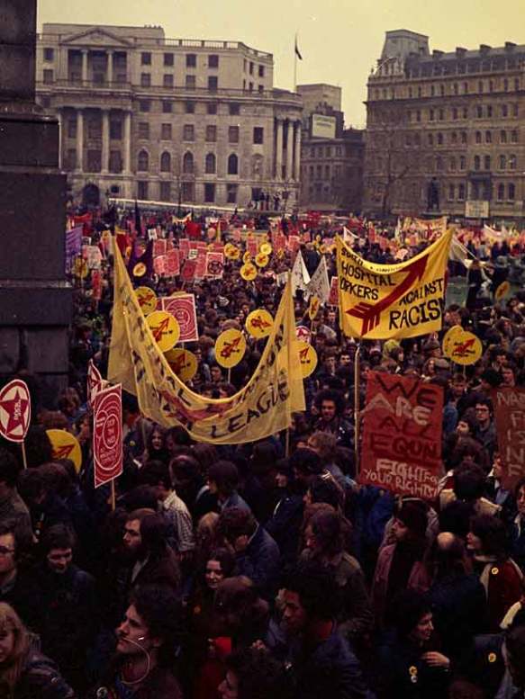 The Author (back row, third from left), prepares to leave Trafalgar Square. Note bad haircut