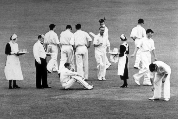 Old style: players are served tea at Headingley 1938 © Joe Darling, Australia's flinty captain, suggested a tea-break when he led the 1899 team to England, and it was taken up after a fashion - refreshments were brought out to the players on the field. In 1902 the same system applied, and it wasn't till 1905, with Darling still in charge, that the players officially left the field.
